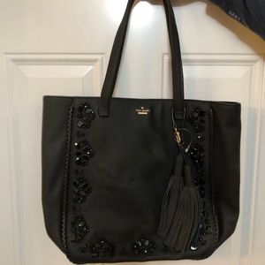 Black leather Kate Spade bedazzled Tote
